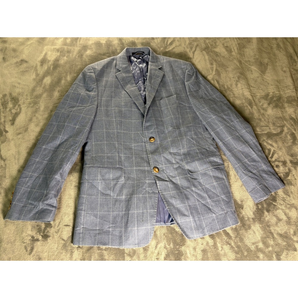 Lauren Ralph Lauren 40R Mens Silk Wool Blazer Blue Windowpane Plaid Sport Coat